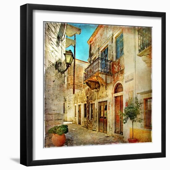 Old Pictorial Streets Of Greece - Artistic Picture-Maugli-l-Framed Premium Giclee Print