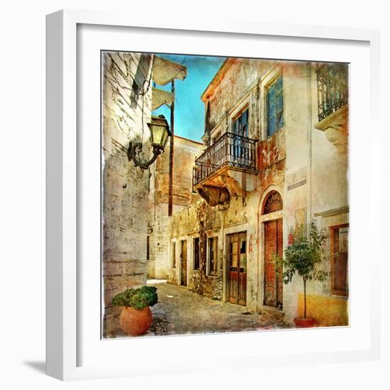 Old Pictorial Streets Of Greece - Artistic Picture-Maugli-l-Framed Premium Giclee Print