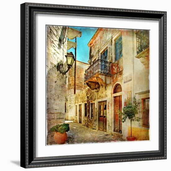 Old Pictorial Streets Of Greece - Artistic Picture-Maugli-l-Framed Premium Giclee Print