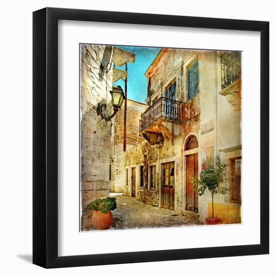 Old Pictorial Streets Of Greece - Artistic Picture-Maugli-l-Framed Art Print