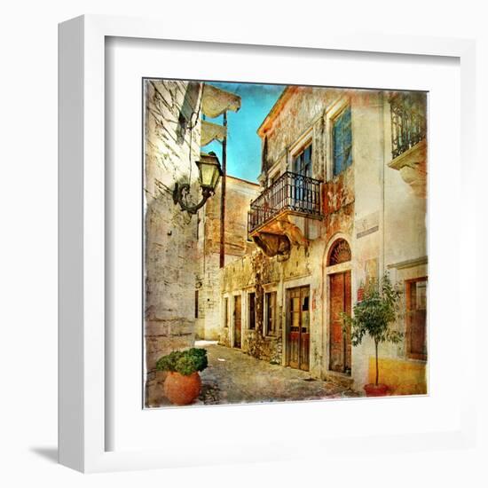 Old Pictorial Streets Of Greece - Artistic Picture-Maugli-l-Framed Art Print