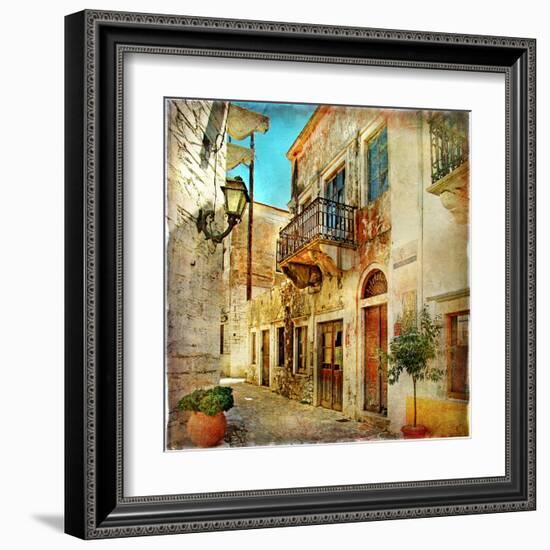 Old Pictorial Streets Of Greece - Artistic Picture-Maugli-l-Framed Art Print