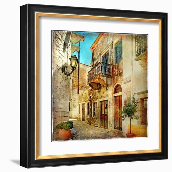 Old Pictorial Streets Of Greece - Artistic Picture-Maugli-l-Framed Art Print