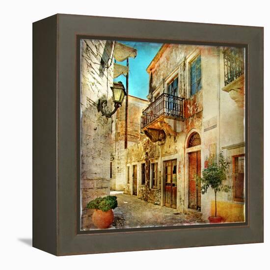 Old Pictorial Streets Of Greece - Artistic Picture-Maugli-l-Framed Stretched Canvas