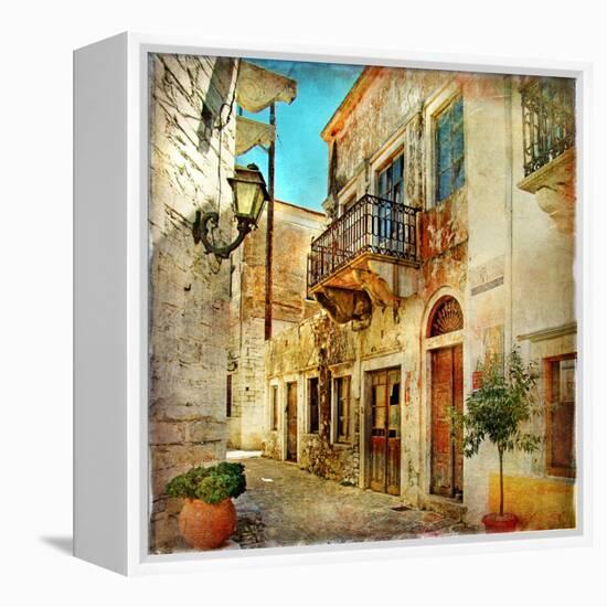 Old Pictorial Streets Of Greece - Artistic Picture-Maugli-l-Framed Stretched Canvas