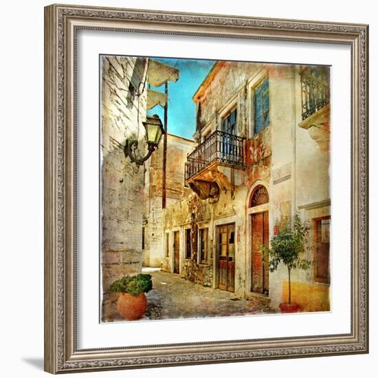 Old Pictorial Streets Of Greece - Artistic Picture-Maugli-l-Framed Art Print
