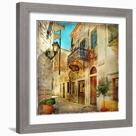 Old Pictorial Streets Of Greece - Artistic Picture-Maugli-l-Framed Art Print