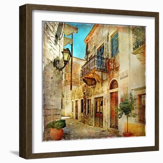 Old Pictorial Streets Of Greece - Artistic Picture-Maugli-l-Framed Art Print