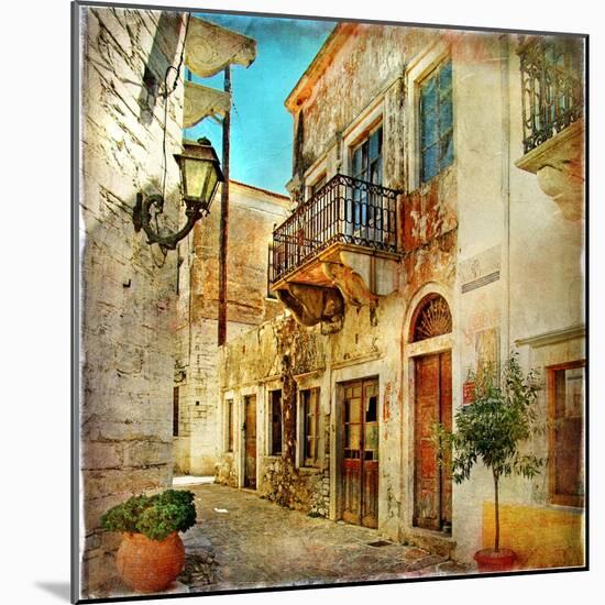 Old Pictorial Streets Of Greece - Artistic Picture-Maugli-l-Mounted Art Print