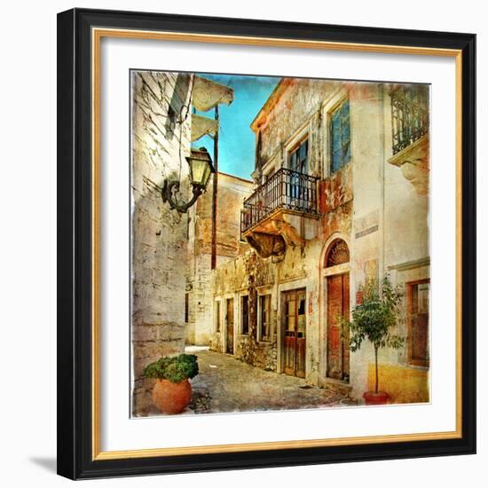 Old Pictorial Streets Of Greece - Artistic Picture-Maugli-l-Framed Art Print