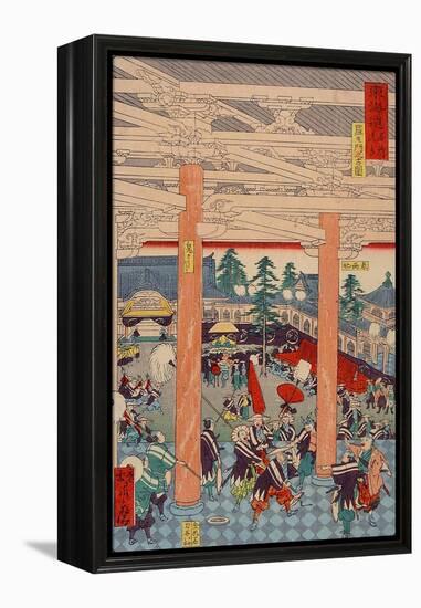 Old Picture of the Rashomon Gate from the Series Scenes of Famous Places-Kyosai Kawanabe-Framed Premier Image Canvas