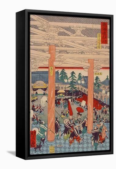 Old Picture of the Rashomon Gate from the Series Scenes of Famous Places-Kyosai Kawanabe-Framed Premier Image Canvas