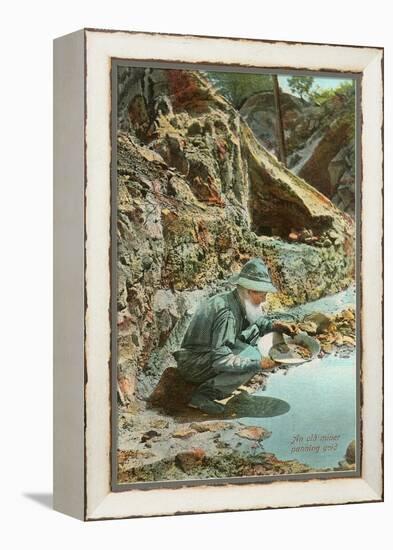 Old Prospector Panning for Gold-null-Framed Stretched Canvas