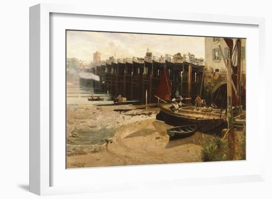 Old Putney Bridge, 1882 (Oil on Canvas)-Charles Napier Hemy-Framed Giclee Print