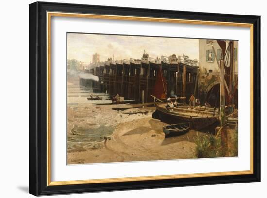 Old Putney Bridge, 1882 (Oil on Canvas)-Charles Napier Hemy-Framed Giclee Print