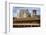 Old Railroad Station framing view of Des Moines skyline, capital of Iowa-null-Framed Photographic Print