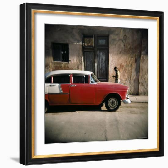 Old Red Car, Havana, Cuba, West Indies, Central America-Lee Frost-Framed Photographic Print