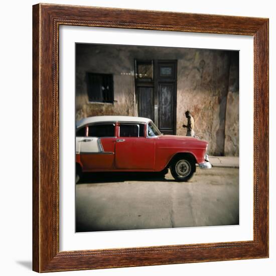 Old Red Car, Havana, Cuba, West Indies, Central America-Lee Frost-Framed Photographic Print