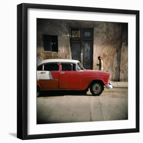 Old Red Car, Havana, Cuba, West Indies, Central America-Lee Frost-Framed Photographic Print