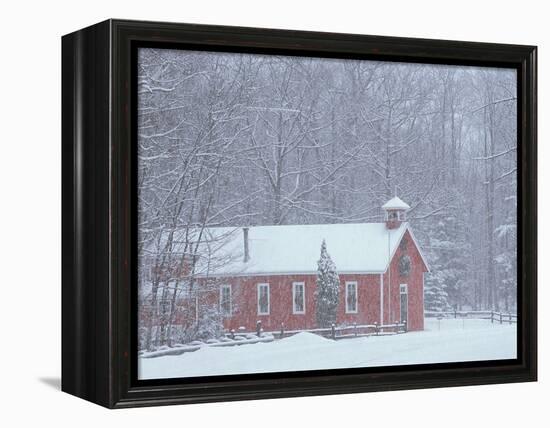 Old Red Schoolhouse and Forest in Snowfall at Christmastime, Michigan, USA-Mark Carlson-Framed Premier Image Canvas