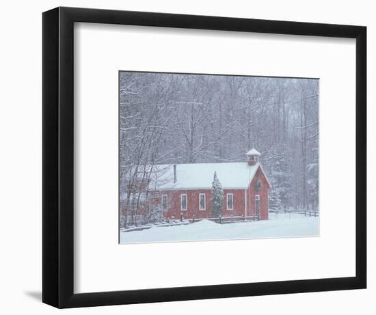 Old Red Schoolhouse and Forest in Snowfall at Christmastime, Michigan, USA-Mark Carlson-Framed Photographic Print