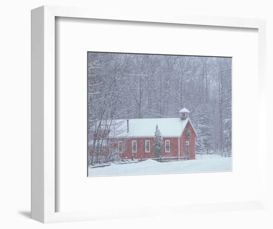 Old Red Schoolhouse and Forest in Snowfall at Christmastime, Michigan, USA-Mark Carlson-Framed Photographic Print