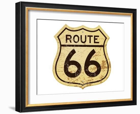 Old Rusty Route 66 Roadsign-null-Framed Art Print