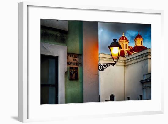 Old San Juan Street Corner With A Cathedral-George Oze-Framed Photographic Print