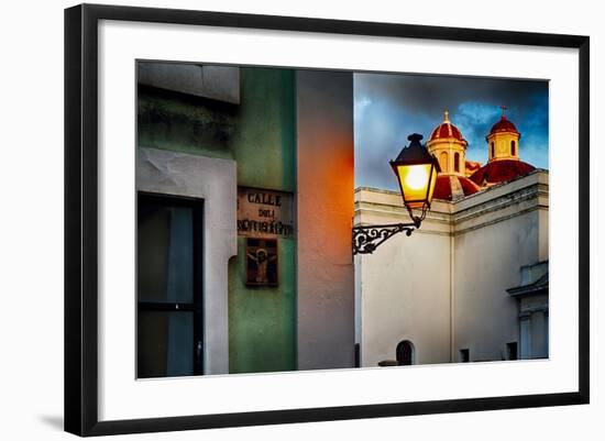 Old San Juan Street Corner With A Cathedral-George Oze-Framed Photographic Print