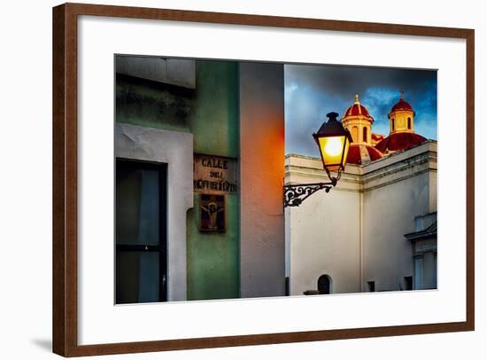 Old San Juan Street Corner With A Cathedral-George Oze-Framed Photographic Print