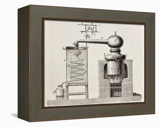 Old Schematic Illustration Of A Brass Alembic-marzolino-Framed Stretched Canvas