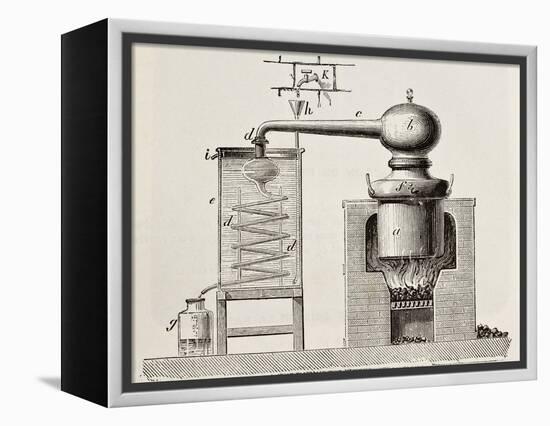 Old Schematic Illustration Of A Brass Alembic-marzolino-Framed Stretched Canvas