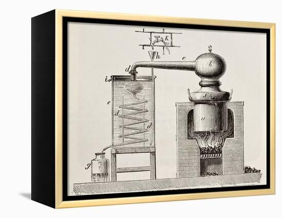 Old Schematic Illustration Of A Brass Alembic-marzolino-Framed Stretched Canvas