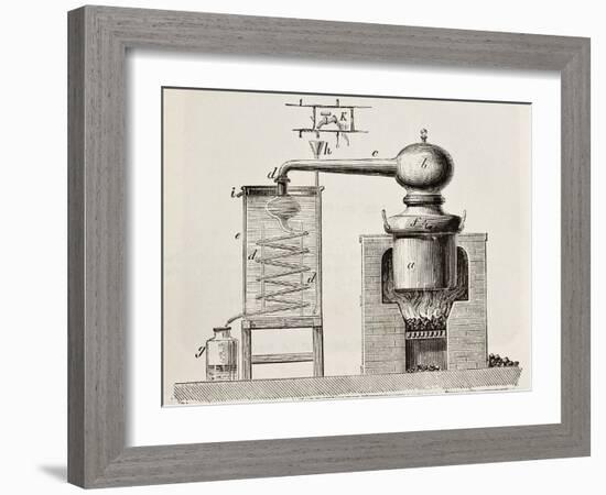 Old Schematic Illustration Of A Brass Alembic-marzolino-Framed Art Print