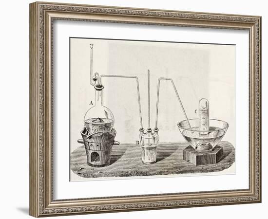 Old Schematic Illustration Of Laboratory Apparatus For Oxygen Production-marzolino-Framed Art Print