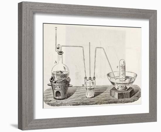 Old Schematic Illustration Of Laboratory Apparatus For Oxygen Production-marzolino-Framed Art Print