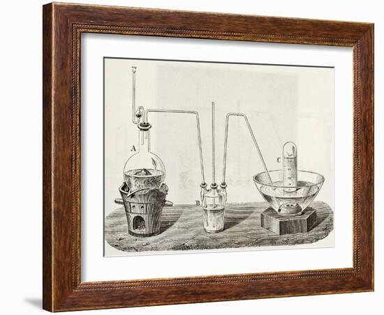 Old Schematic Illustration Of Laboratory Apparatus For Oxygen Production-marzolino-Framed Art Print