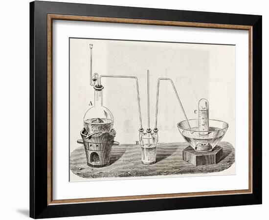 Old Schematic Illustration Of Laboratory Apparatus For Oxygen Production-marzolino-Framed Art Print