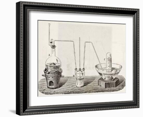 Old Schematic Illustration Of Laboratory Apparatus For Oxygen Production-marzolino-Framed Art Print