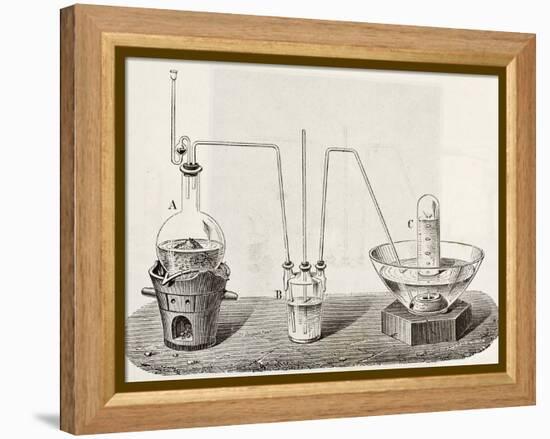 Old Schematic Illustration Of Laboratory Apparatus For Oxygen Production-marzolino-Framed Stretched Canvas