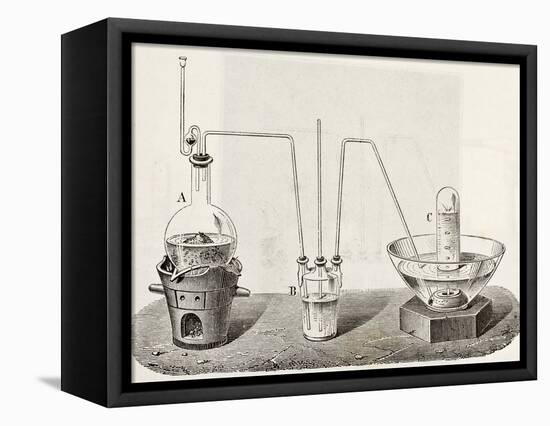 Old Schematic Illustration Of Laboratory Apparatus For Oxygen Production-marzolino-Framed Stretched Canvas