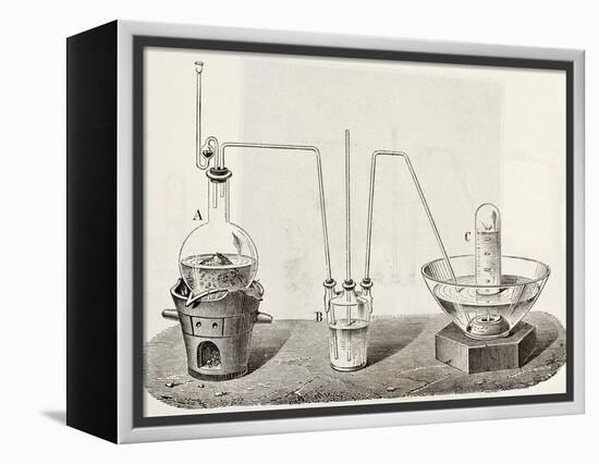 Old Schematic Illustration Of Laboratory Apparatus For Oxygen Production-marzolino-Framed Stretched Canvas