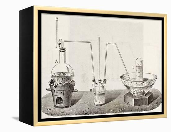 Old Schematic Illustration Of Laboratory Apparatus For Oxygen Production-marzolino-Framed Stretched Canvas