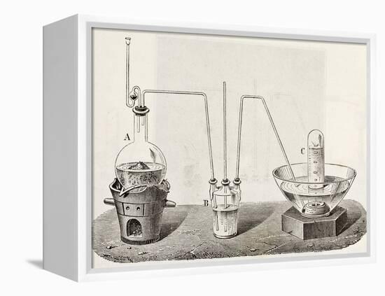 Old Schematic Illustration Of Laboratory Apparatus For Oxygen Production-marzolino-Framed Stretched Canvas