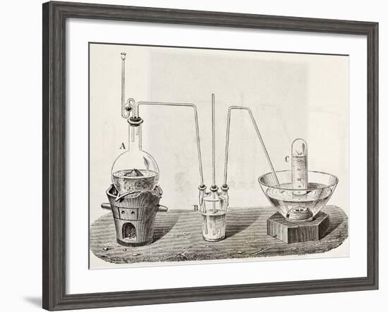 Old Schematic Illustration Of Laboratory Apparatus For Oxygen Production-marzolino-Framed Art Print