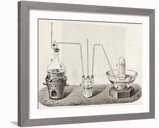 Old Schematic Illustration Of Laboratory Apparatus For Oxygen Production-marzolino-Framed Art Print