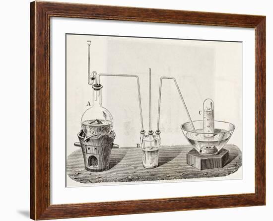 Old Schematic Illustration Of Laboratory Apparatus For Oxygen Production-marzolino-Framed Art Print