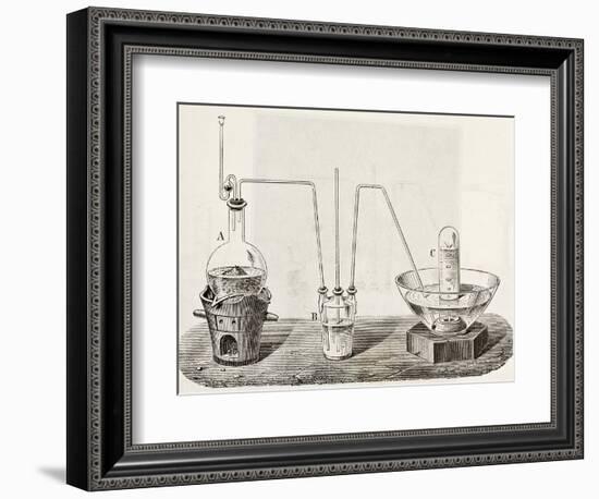 Old Schematic Illustration Of Laboratory Apparatus For Oxygen Production-marzolino-Framed Premium Giclee Print