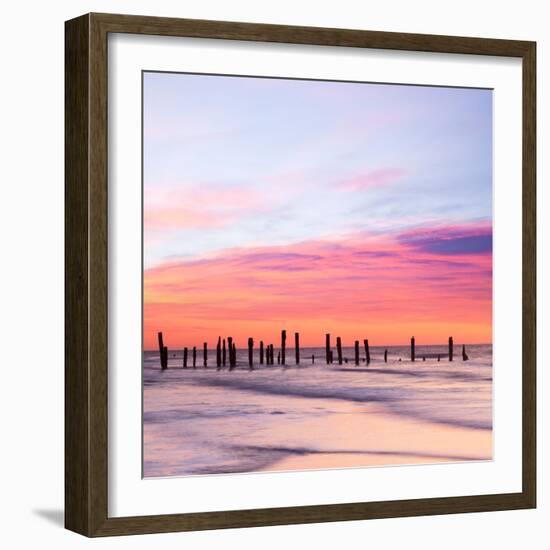 Old Sea Defences at Dawn, Smooth Water from Long Exposure-Travellinglight-Framed Photographic Print