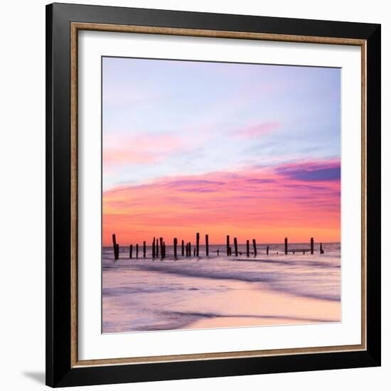 Old Sea Defences at Dawn, Smooth Water from Long Exposure-Travellinglight-Framed Photographic Print